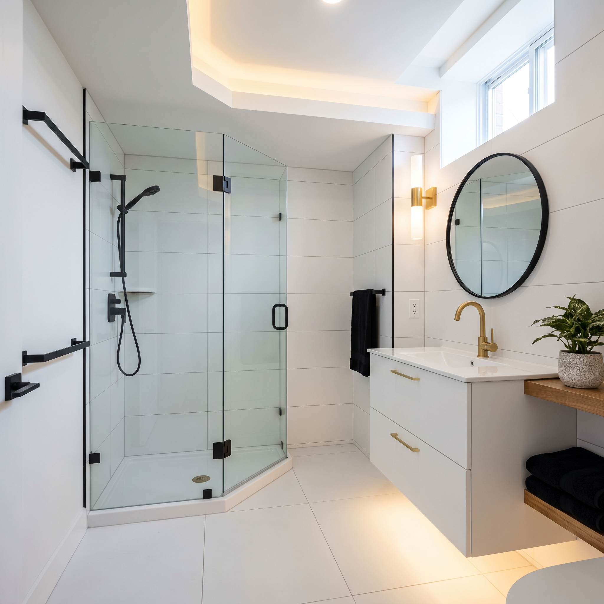 Compact basement bathroom renovation in Ottawa by Dream Living Construction