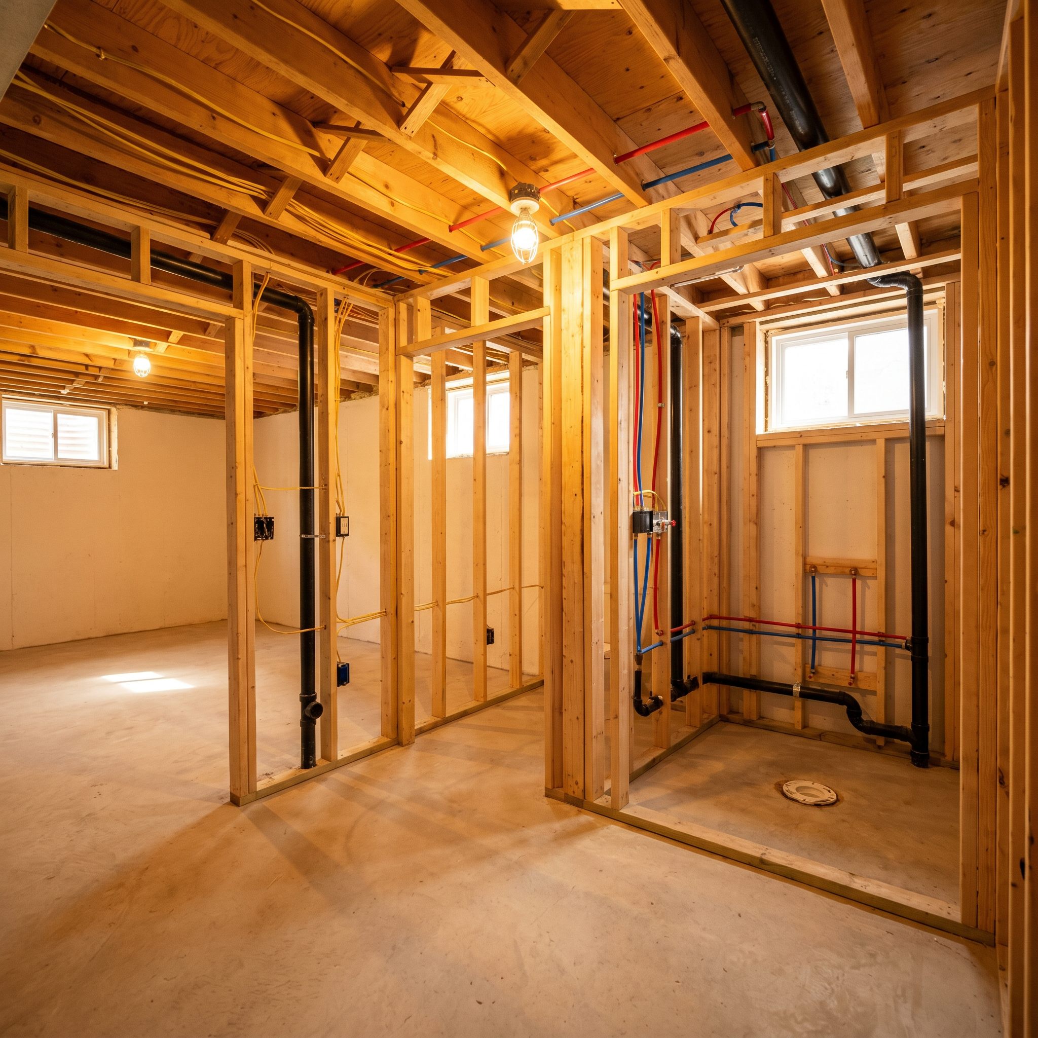 Basement electrical and plumbing rough-ins in Ottawa by Dream Living Construction