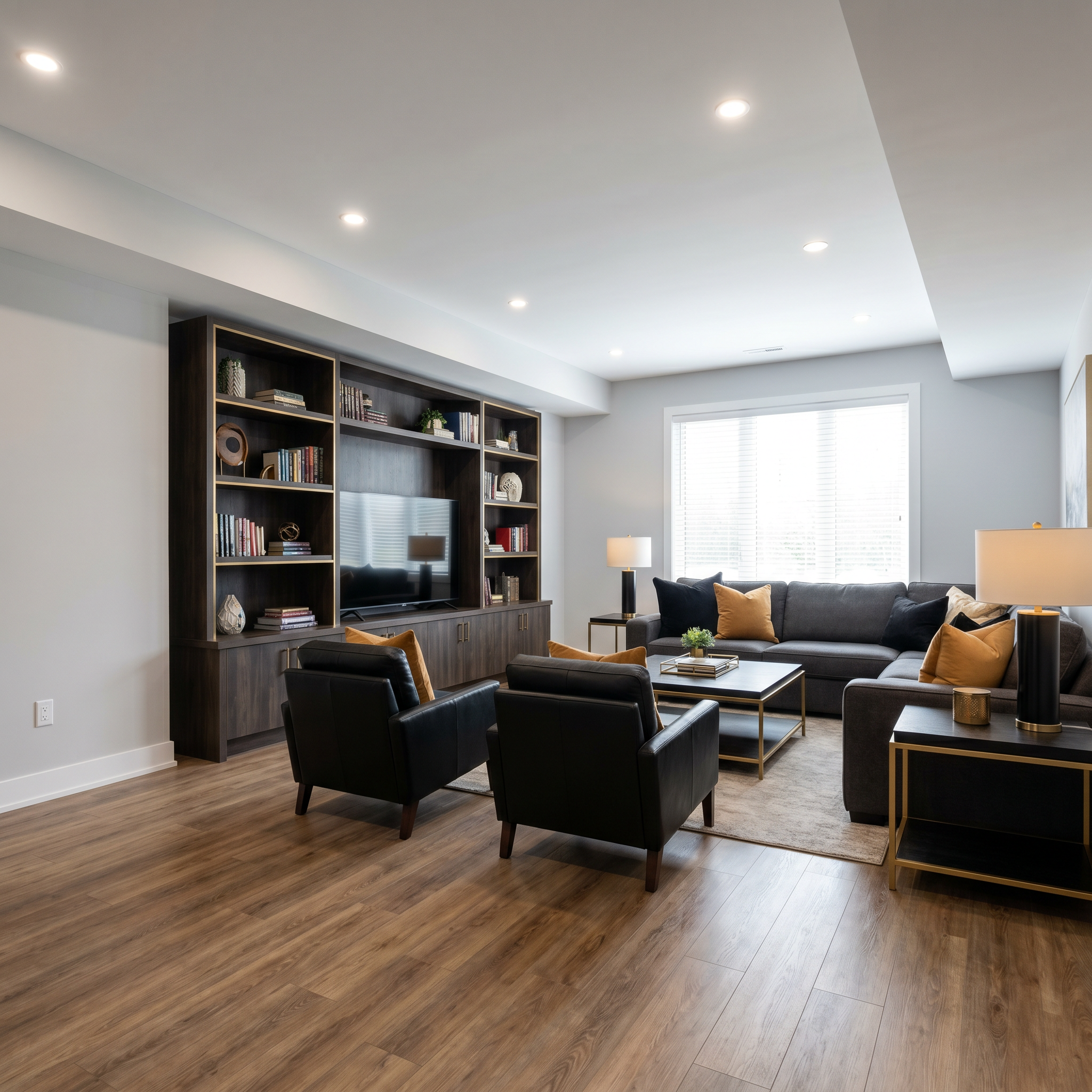 Finished basement rec room renovation in Ottawa by Dream Living Construction