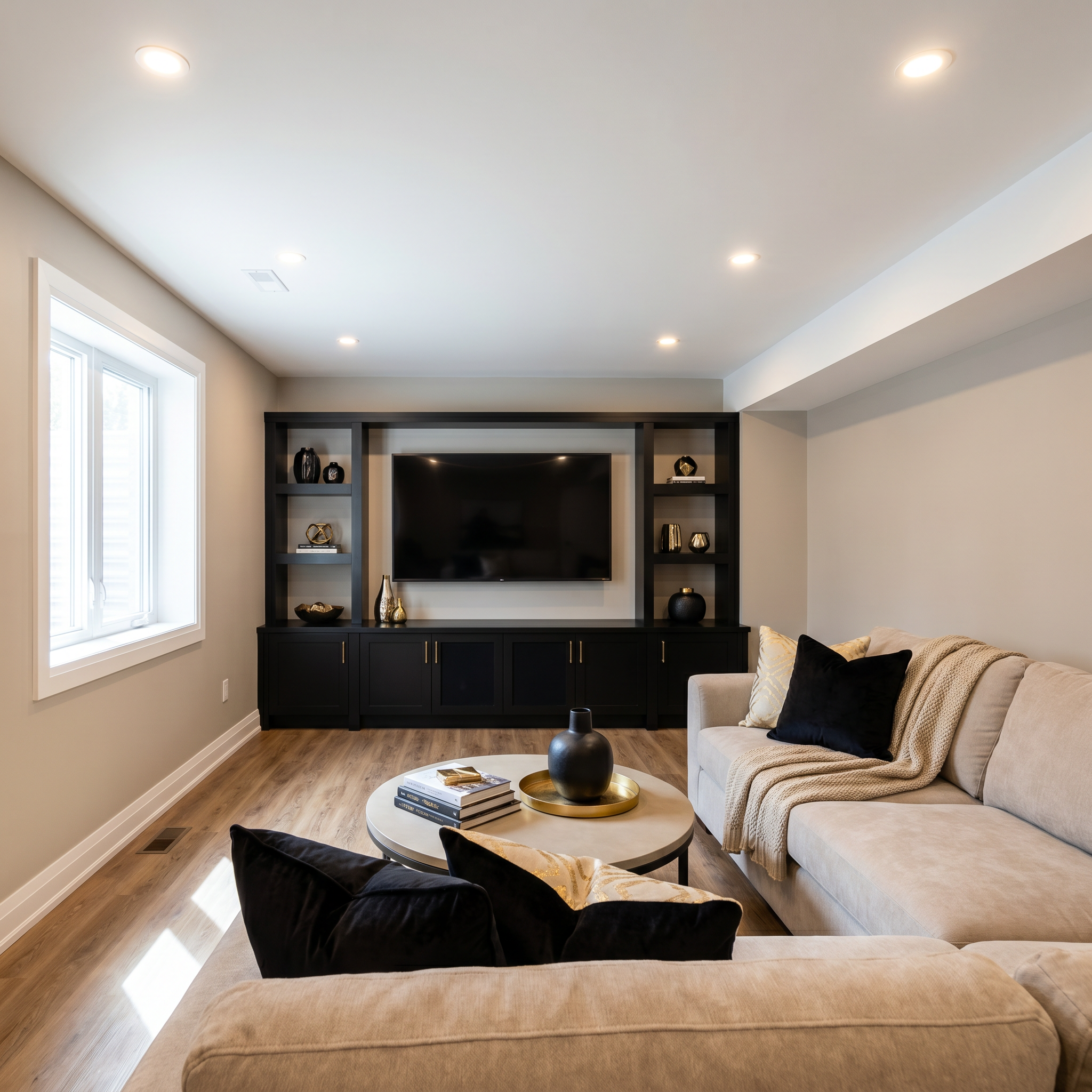 Basement renovation in Ottawa by Dream Living Construction — finished family room