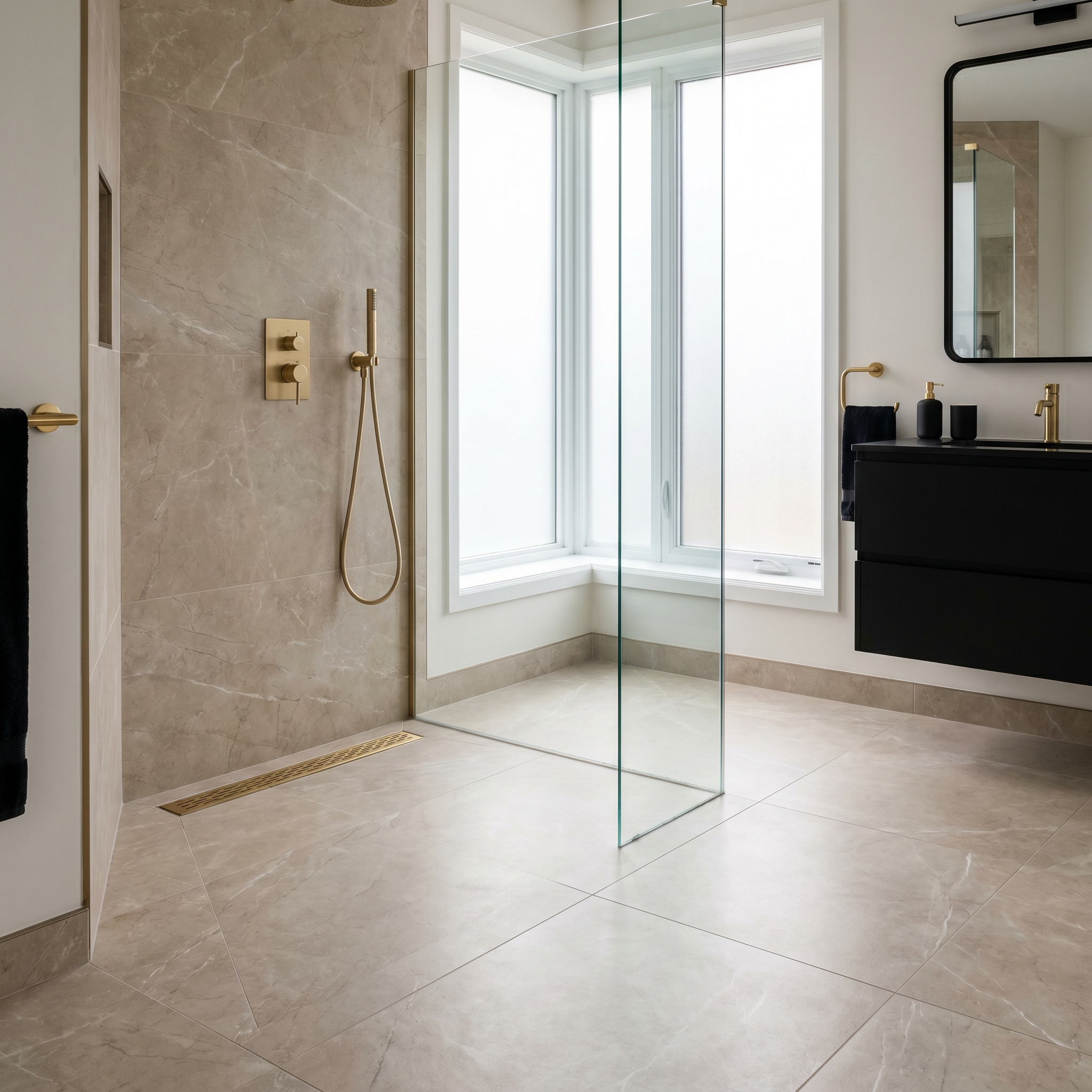 Barrier-free curbless shower renovation in Ottawa by Dream Living Construction