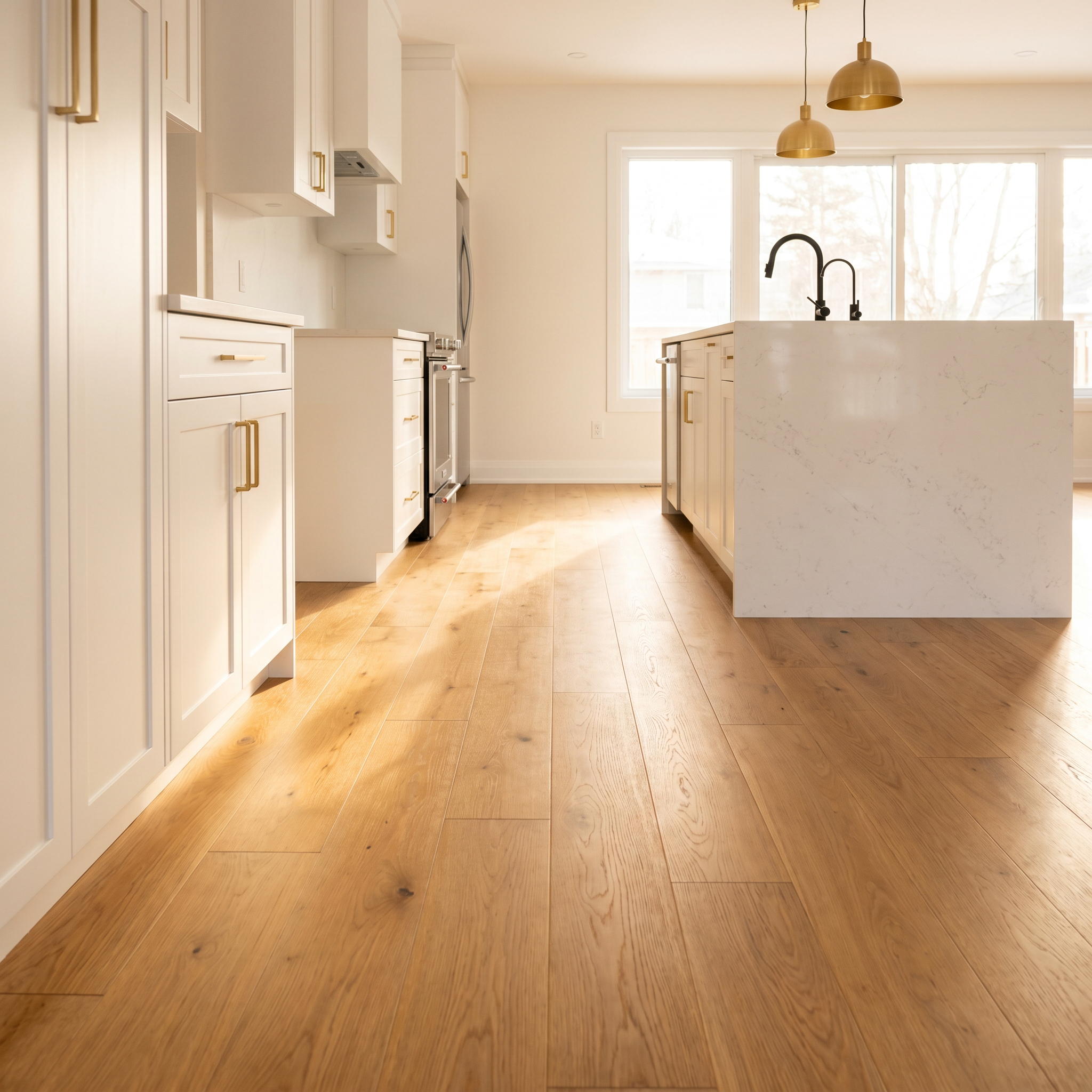 Hardwood kitchen flooring installation in Ottawa by Dream Living Construction