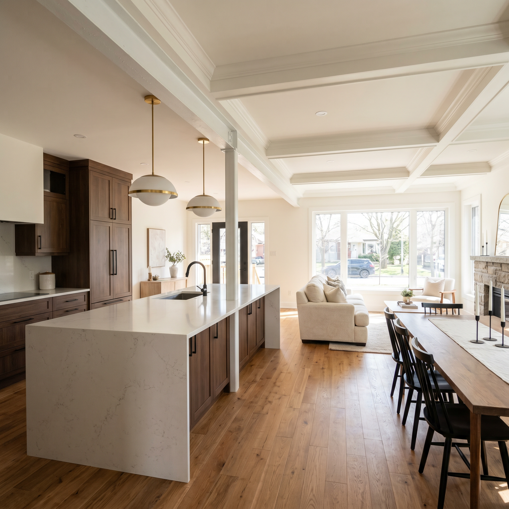 Kitchen renovation in Ottawa by Dream Living Construction — open concept with quartz island