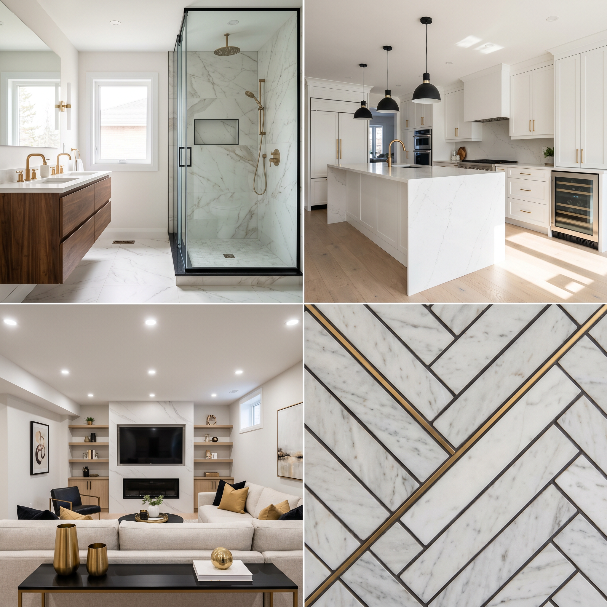 Ottawa renovation services collage featuring bathroom, kitchen, basement and tile work by Dream Living Construction