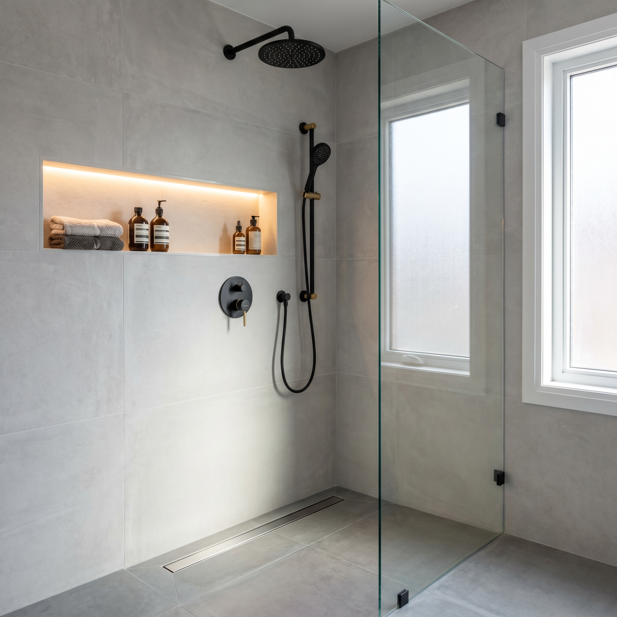 Frameless glass shower installation in Ottawa by Dream Living Construction